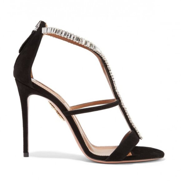 Aquazzura Constance Crystal 105mm Sandals 37 1/5 Black - Picture 2 of 10